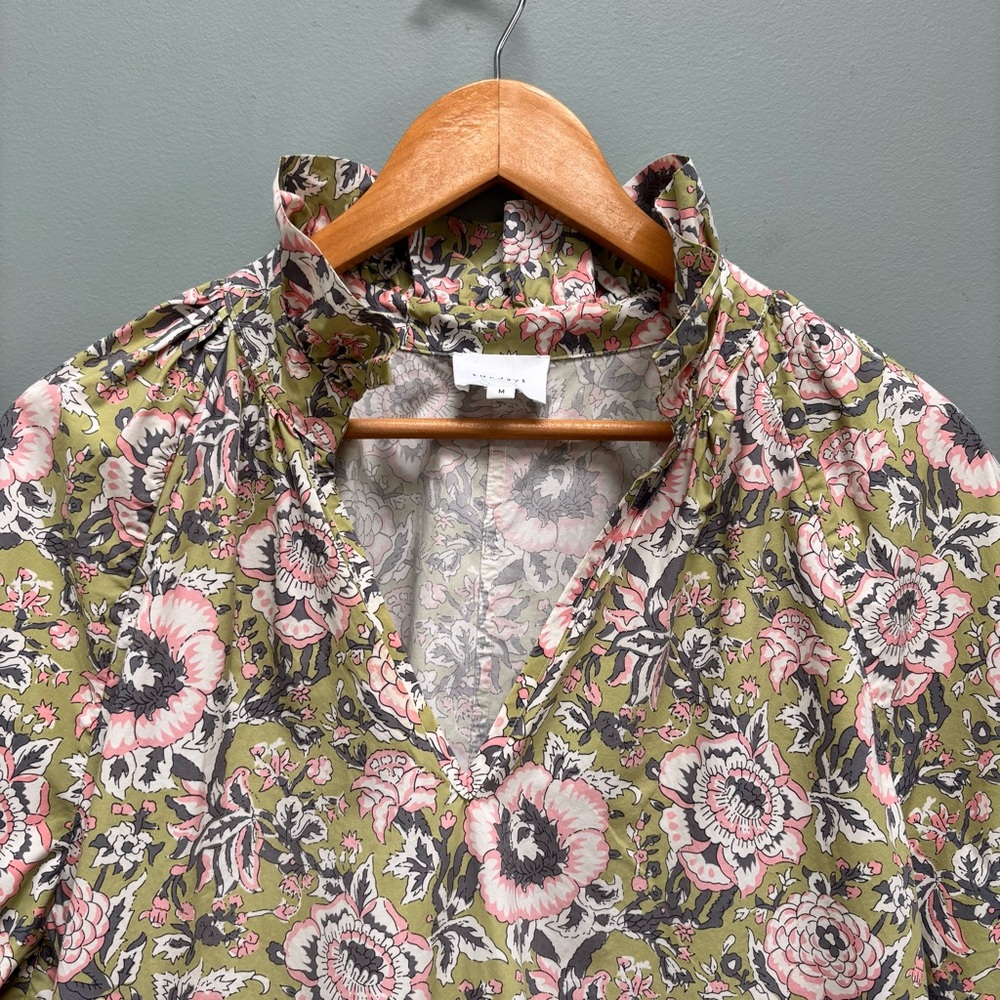 Sundays Spence Poplin Dress In Sage Floral M - Picture 3 of 7